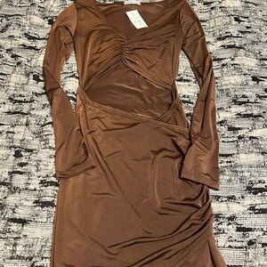 Charlotte Russe Brown Ruched Off the Shoulder Bodycon Dress